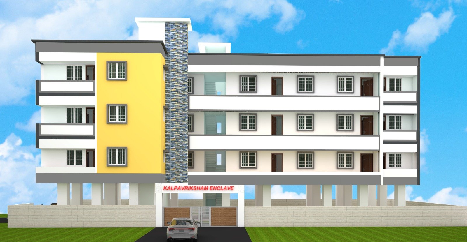 Elevation rendering of Kalpavriksham Enclave, a Balaji Builders design